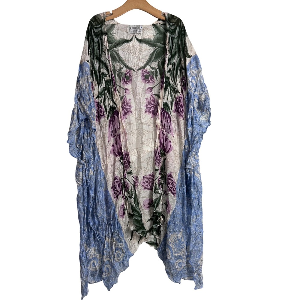 One Hundred Stars Floral Kimono Wrap Blue Purple Botanical Duster whimsical boho